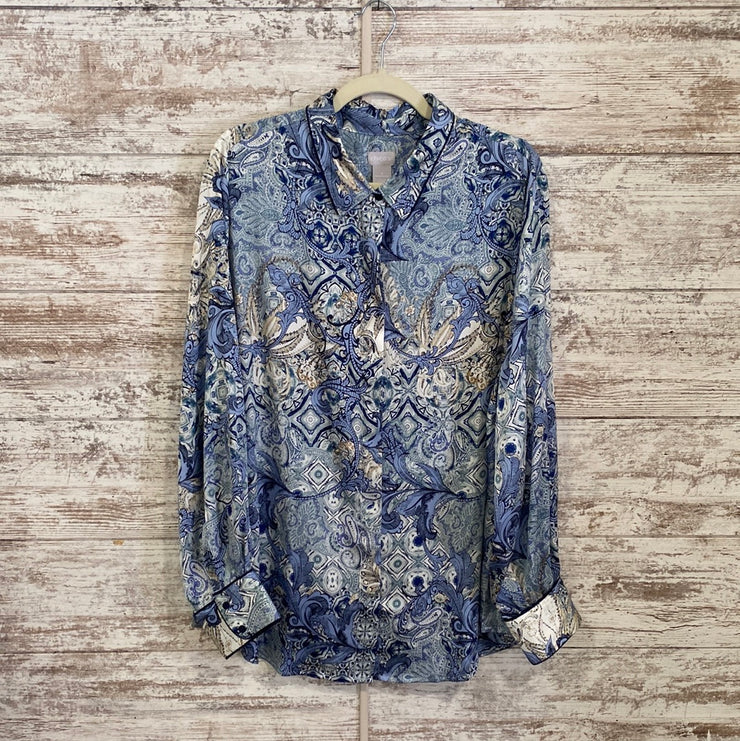 BLUE PAISLEY LONG SLEEVE BLOUS
