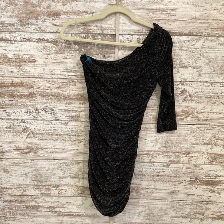 BLACK SPARKLY 1 SHOULDER DRESS
