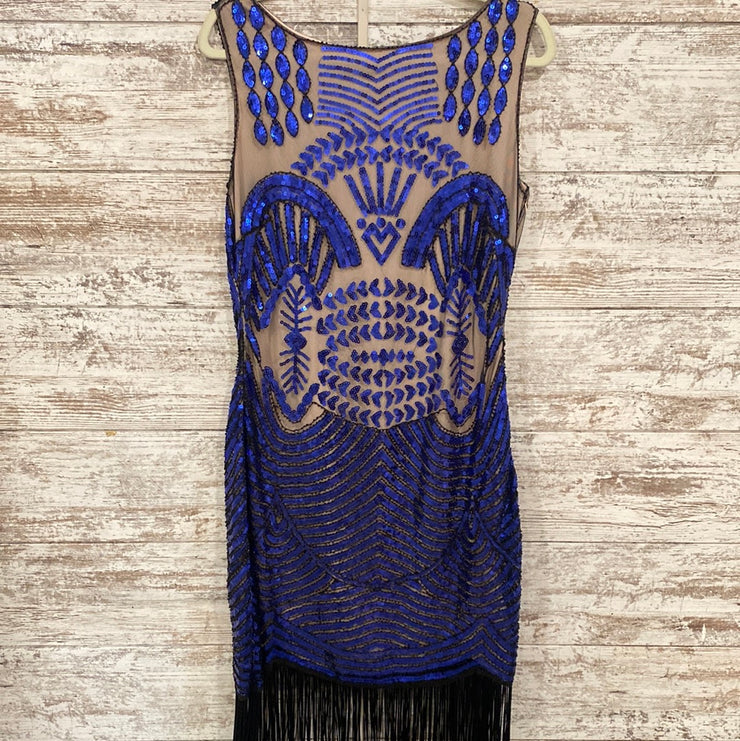 ROYAL BLUE FRINGE SHORT DRESS