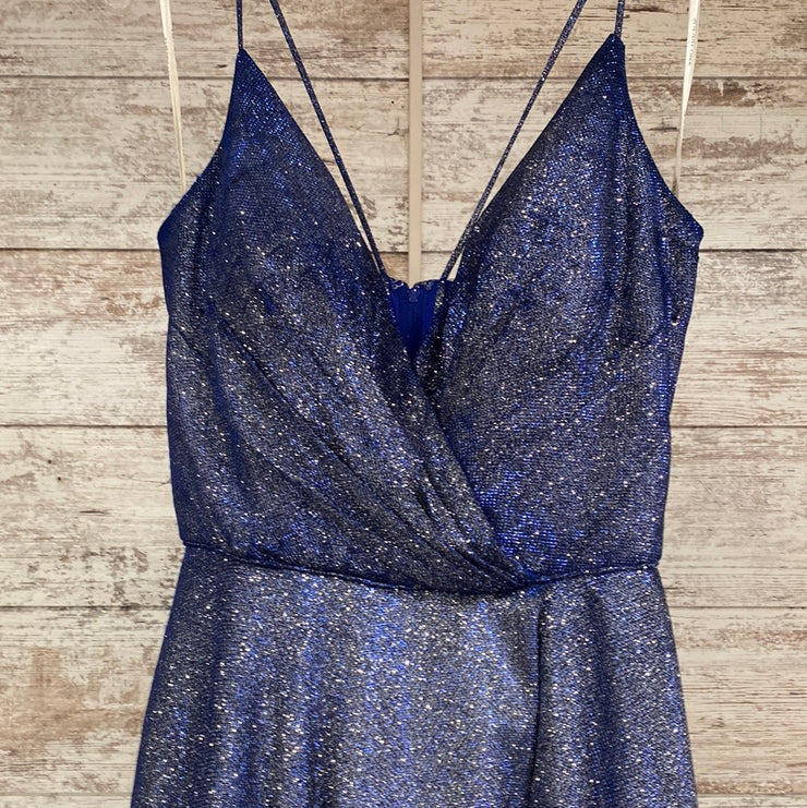 BLUE SPARKLY A LINE GOWN