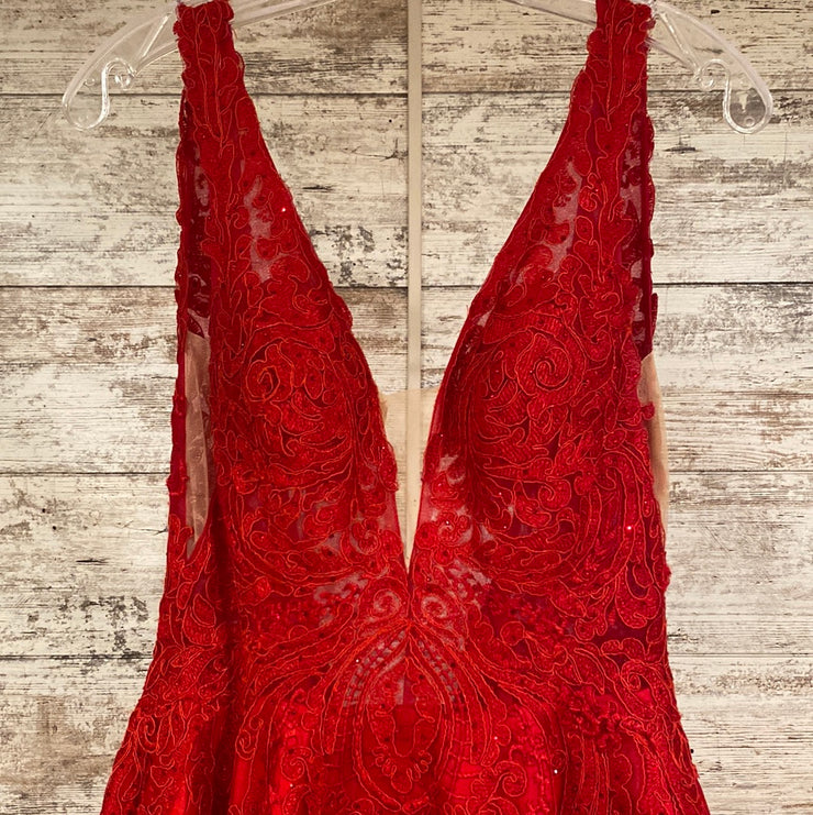 RED/FLORAL A LINE GOWN