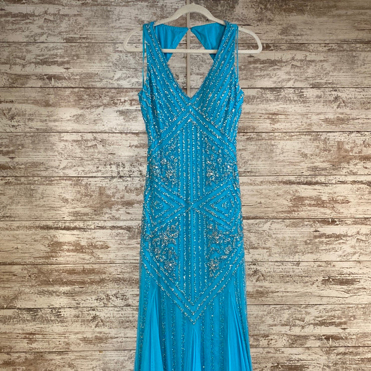 BLUE FULL BEADED LONG GOWN-NEW