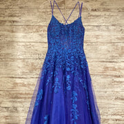BLUE/PURPLE FLORAL A LINE GOWN