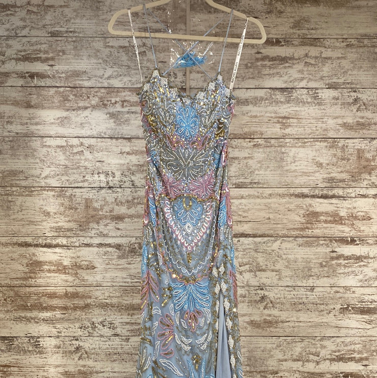 BLUE/PINK BEADED LONG DRESS