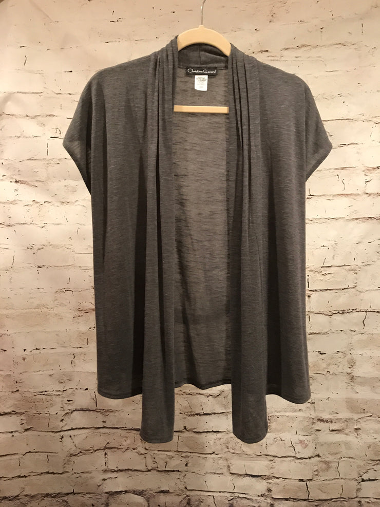 GRAY SHORT SLEEVE OPEN CARDIGAN