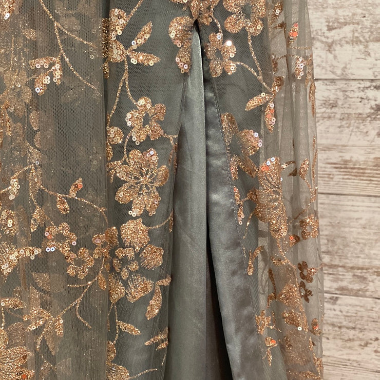 GRAY/GOLD FLORAL A LINE GOWN