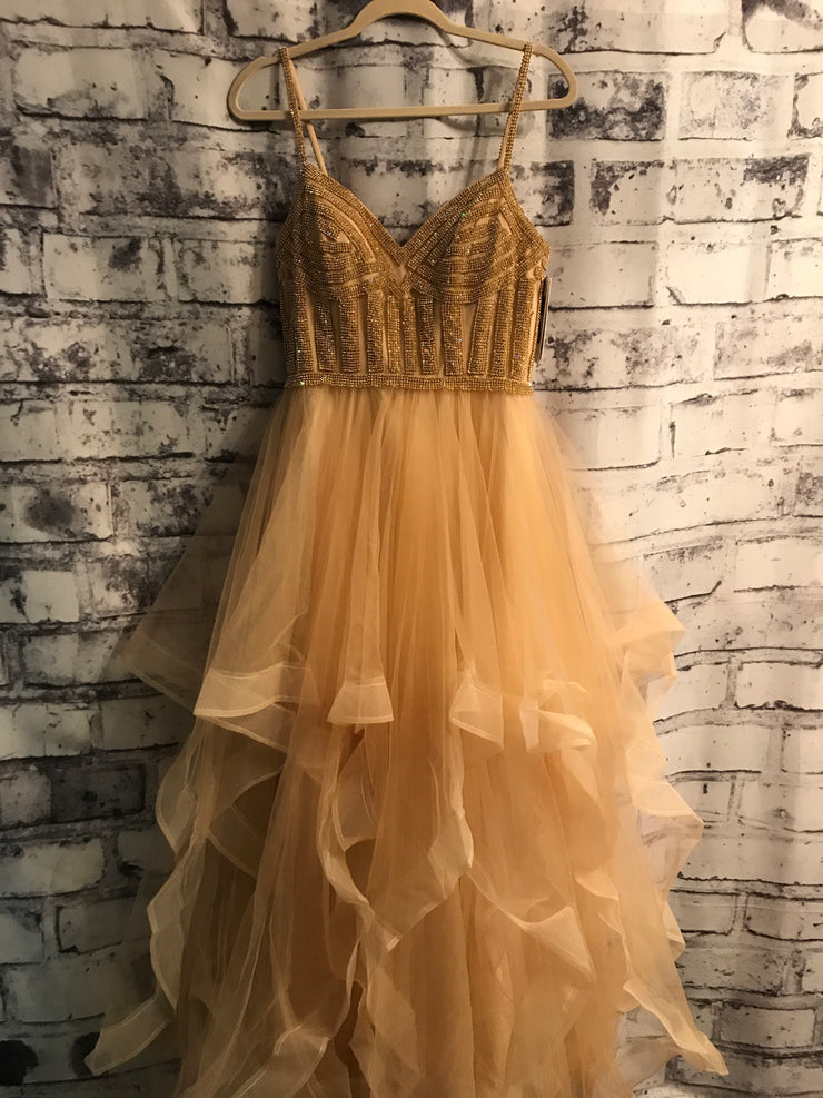 GOLD RUFFLED A LINE GOWN (NEW)