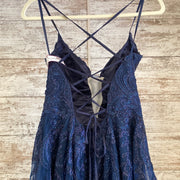 NAVY SPARKLY A LINE GOWN