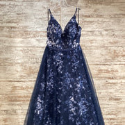 NAVY/WHITE FLORAL A LINE GOWN