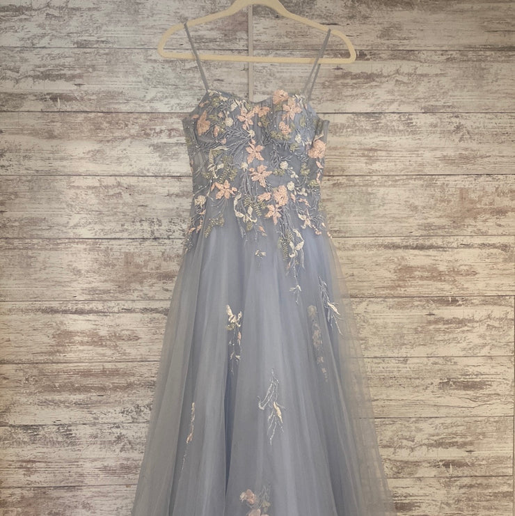 BLUE/FLORAL A LINE GOWN