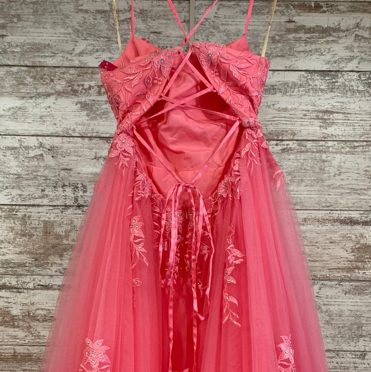 PINK/FLORAL A LINE GOWN