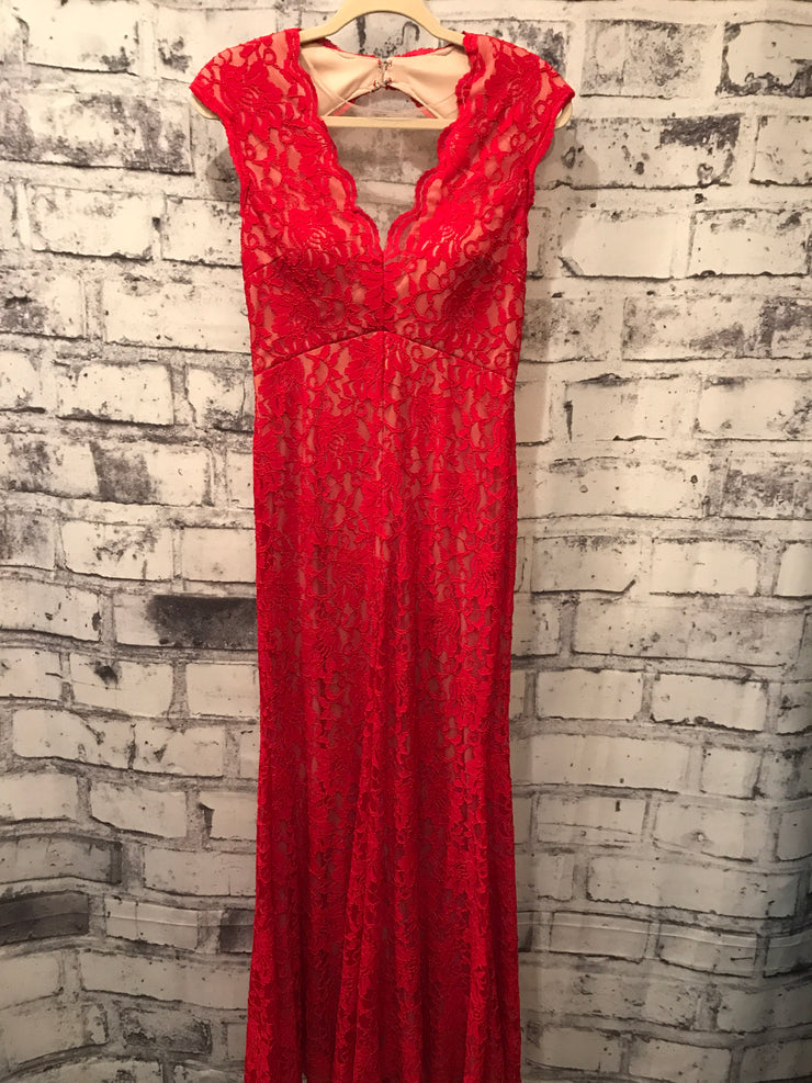 RED LACE LONG EVENING GOWN