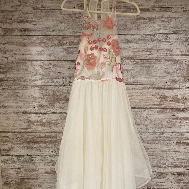 WHITE/FLORAL A LINE GOWN