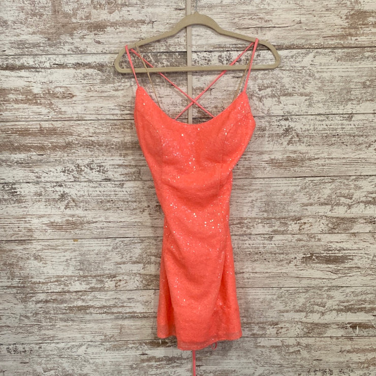CORAL SPARKLY SHORT DRESS