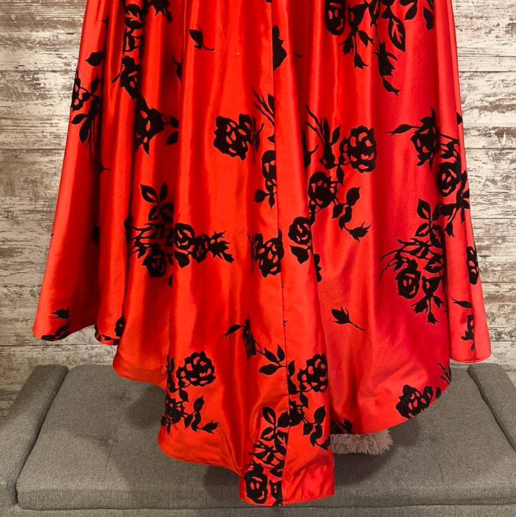 RED/BLACK FLORAL A LINE GOWN