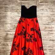 RED/BLACK FLORAL A LINE GOWN