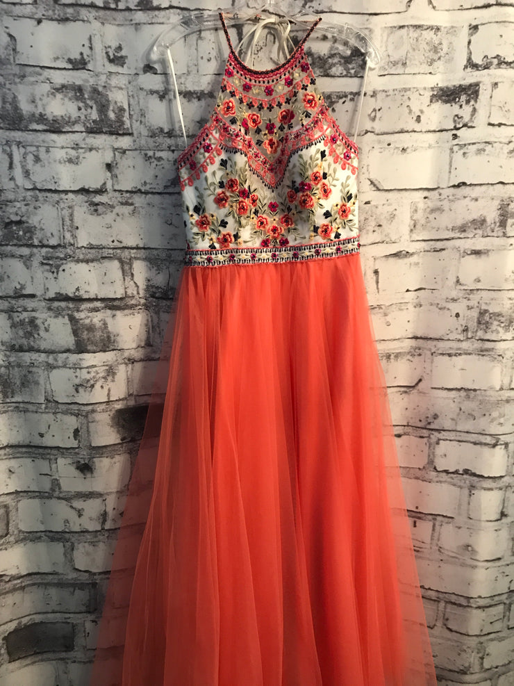 CORAL/FLORAL A-LINE GOWN