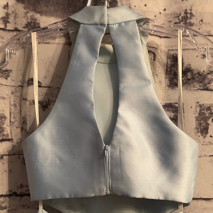 BLUE 3D FLOWERS A LINE GOWN