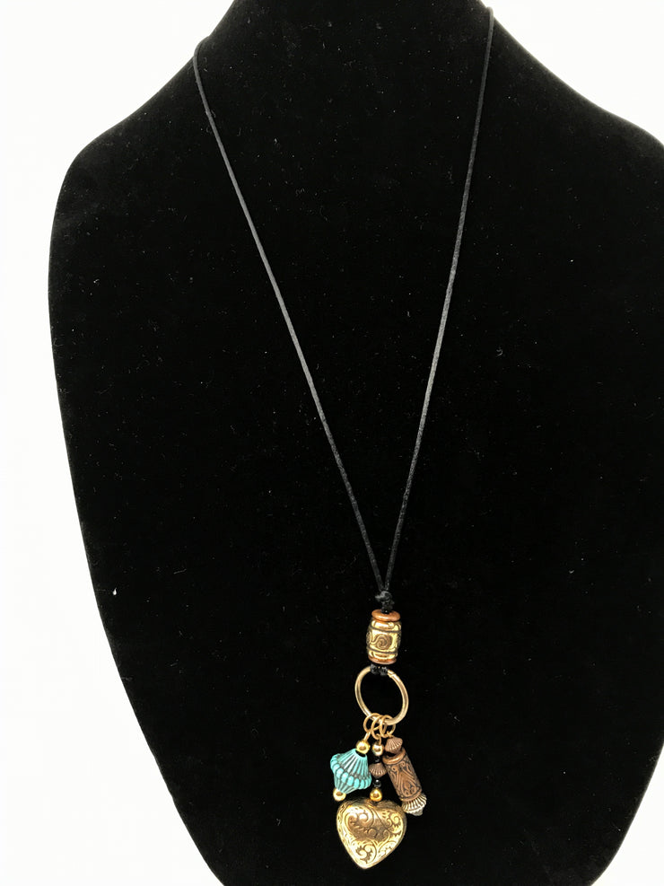 GOLD & TEAL CHARM NECKLACE