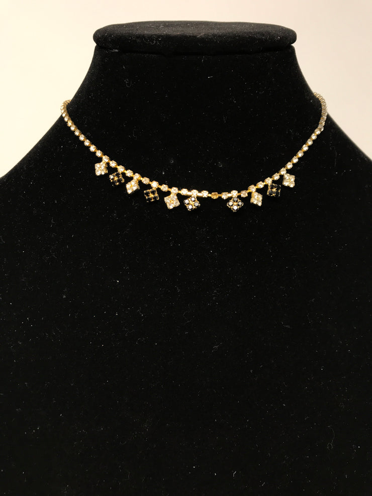 BLACK SILVER/GOLD GEM NECKLACE