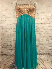 TURQUOISE/GOLD LONG EVENING GOWN