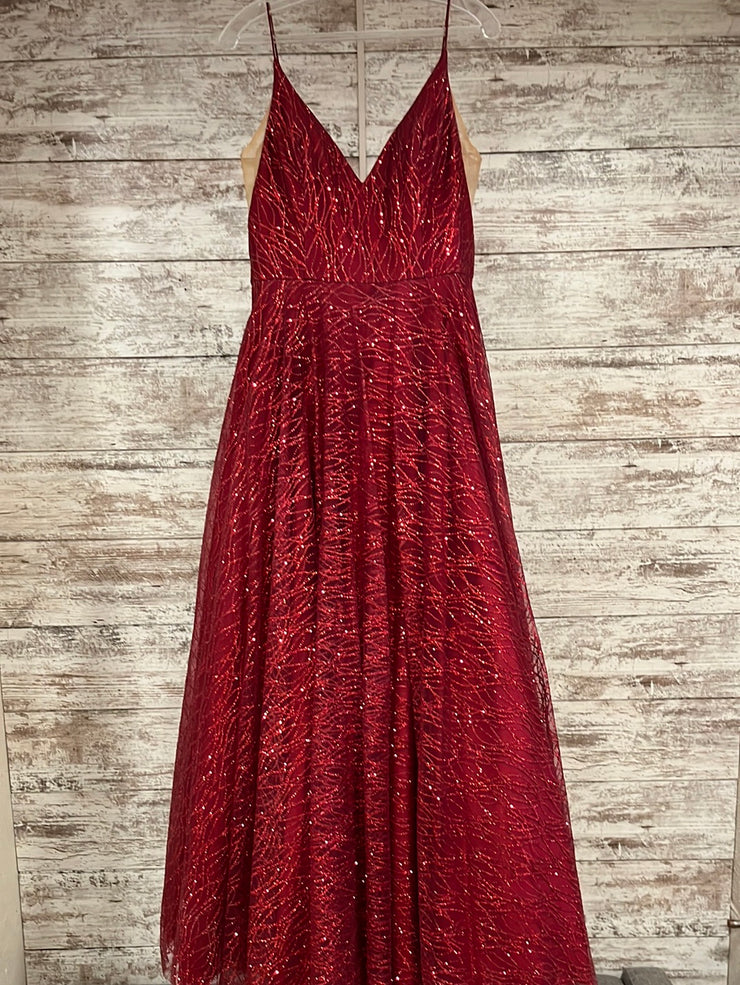 RED SPARKLY A LINE GOWN