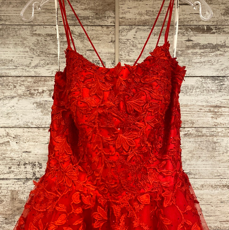 RED/FLORAL A LINE GOWN