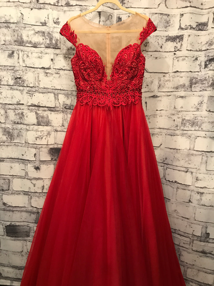 RED MESH TOP PRINCESS GOWN