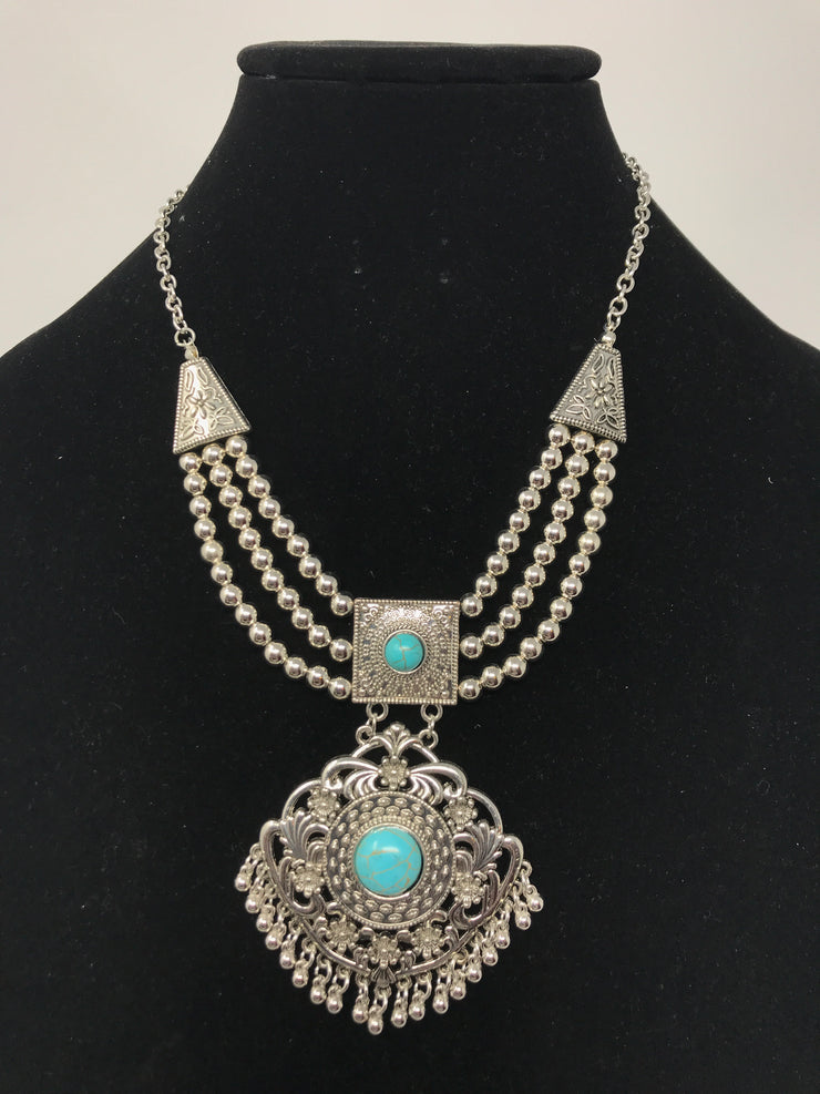 BLUE GEM SILVER CHARM NECKLACE