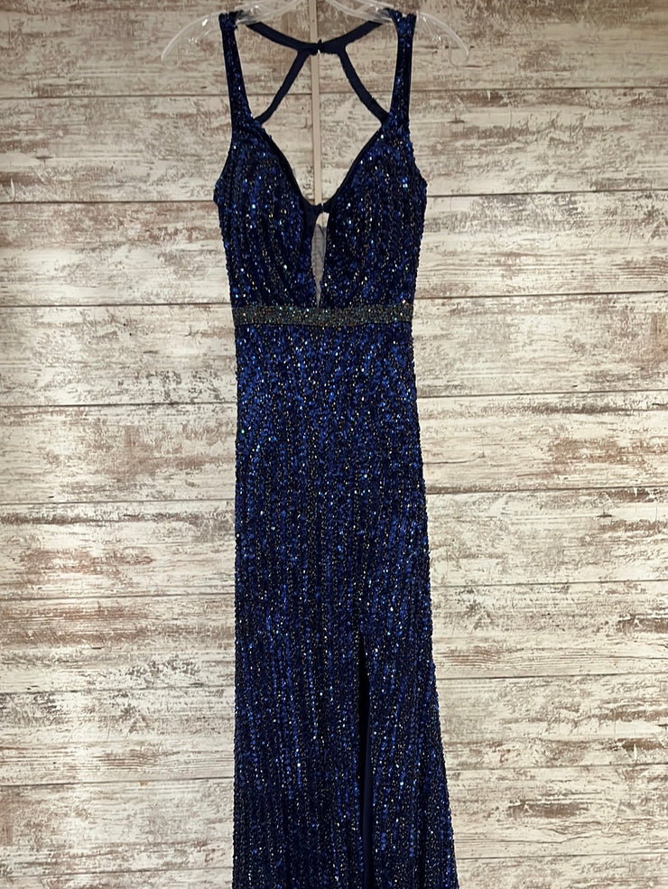 NAVY FULL BEADED LONG GOWN