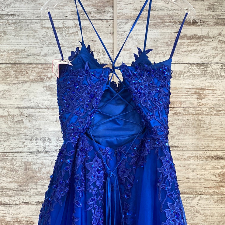 ROYAL BLUE/FLORAL A LINE GOWN