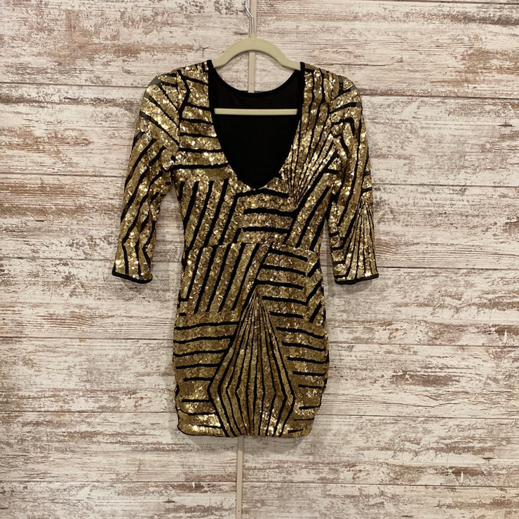 GOLD/BLACK SEQUIN SHORT DRESS