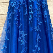 ROYAL BLUE FLORAL A LINE GOWN