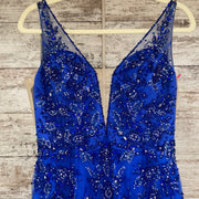 ROYAL BLUE SPARKLY A LINE GOWN