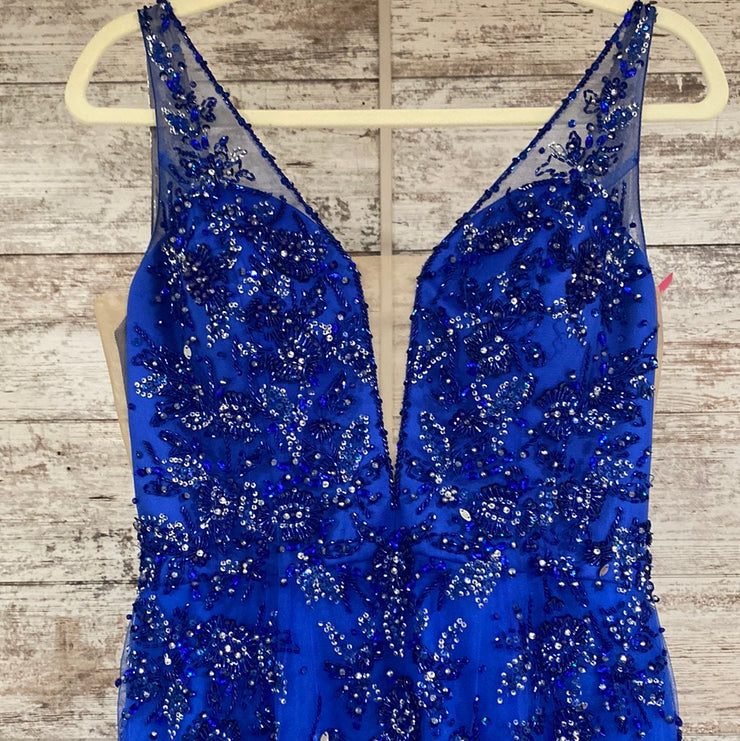 ROYAL BLUE SPARKLY A LINE GOWN