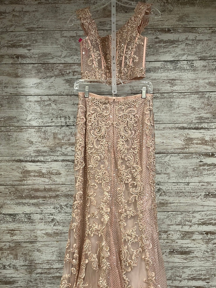 BLUSH/GOLD 2 PC. LONG GOWN SET