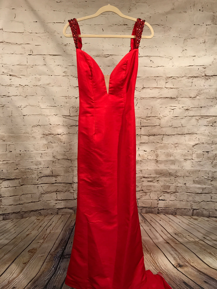 RED LONG EVENING GOWN W/TRAIN