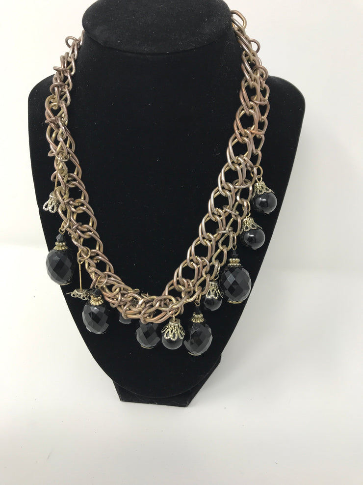 BLACK BEADED SILVER NECKLACE
