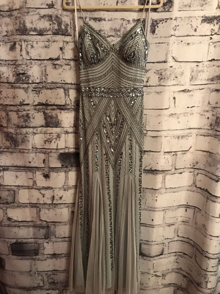 GRAY BEADED LONG EVENING GOWN