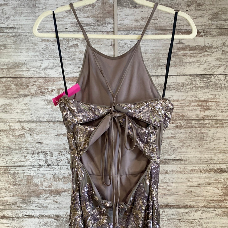 TAN/GOLD LONG EVENING GOWN