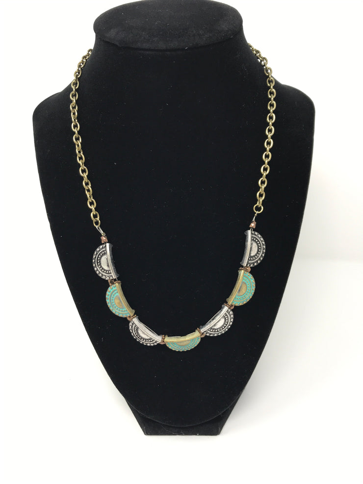 SILVER/TEAL SEMI CIRCLE NECKLACE