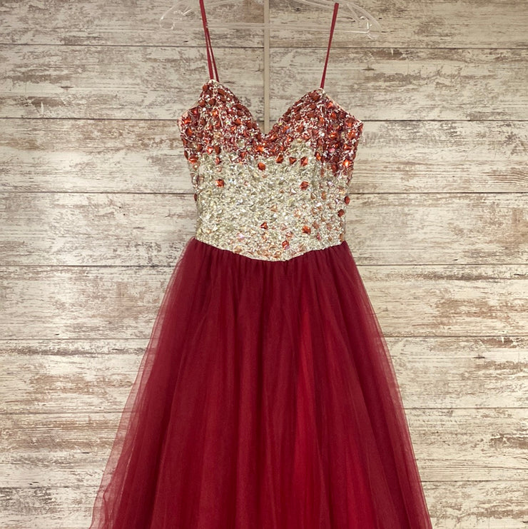 RED SPARKLY TOP A LINE GOWN