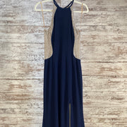 NAVY/TAN LONG EVENING GOWN