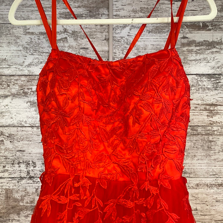 RED/FLORAL A LINE GOWN