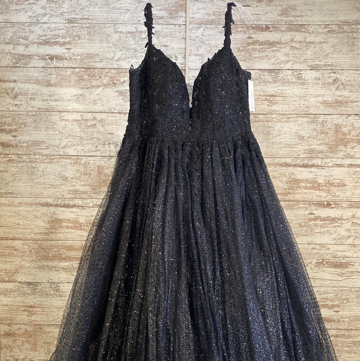 BLACK SPARKLY A LINE GOWN