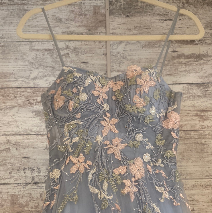 BLUE/FLORAL A LINE GOWN