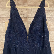 NAVY/FLORAL A LINE GOWN