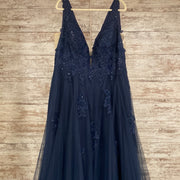 NAVY/FLORAL A LINE GOWN