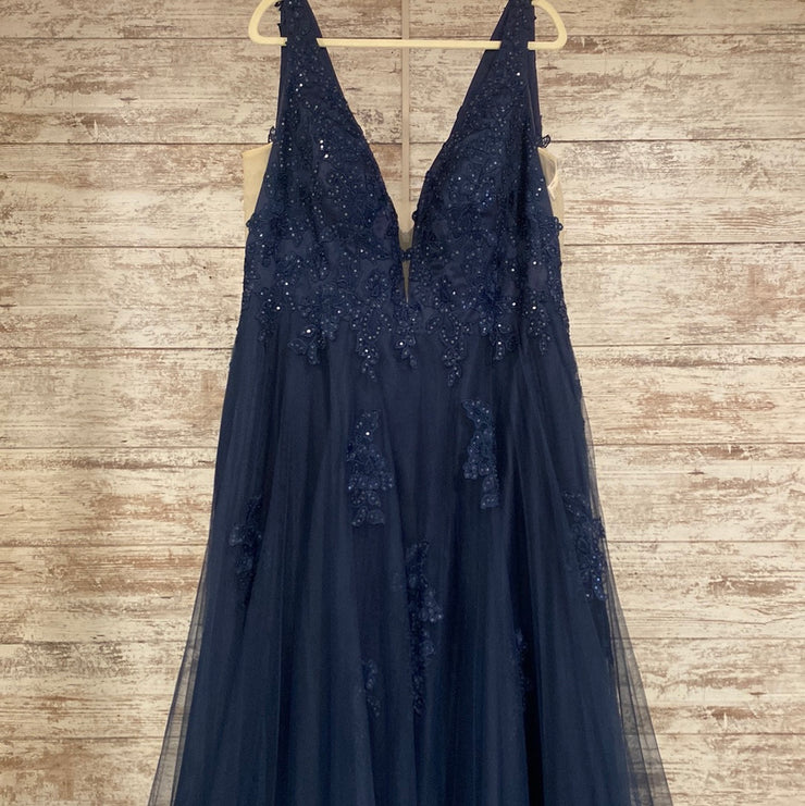NAVY/FLORAL A LINE GOWN