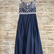 NAVY/WHITE DENIM A LINE GOWN